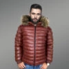 Puffer Leather Down Bomber with Raccoon Fur Hood