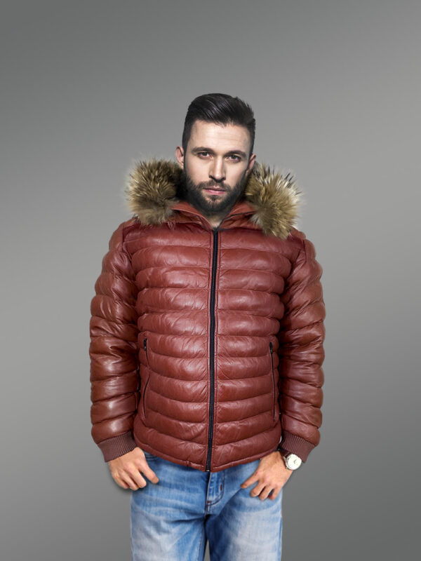 Puffer Leather Down Bomber with Raccoon Fur Hood