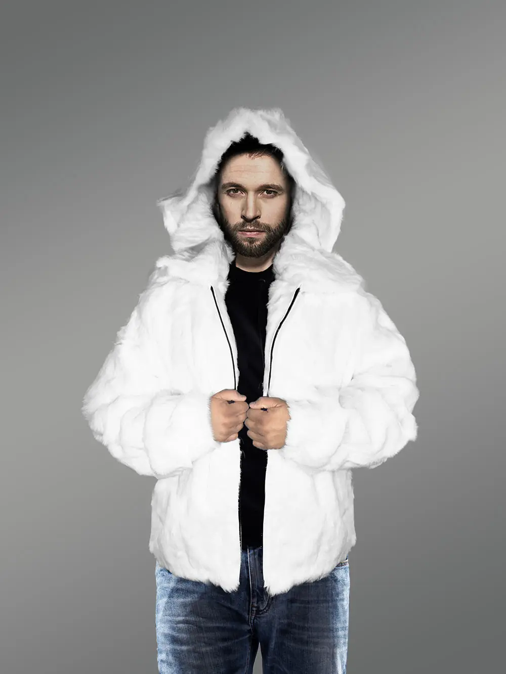 Mens White Coat of Rabbit Fur - Image 4