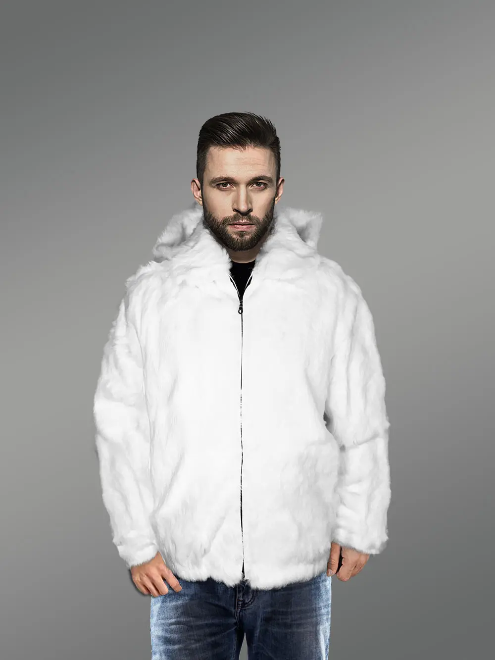 Mens White Coat of Rabbit Fur