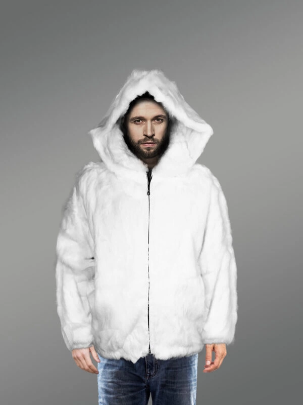 Mens White Coat of Rabbit Fur - Image 2