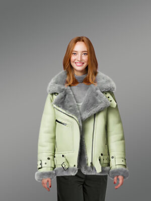 Shearling Biker Jacket with Waist Belt for Women