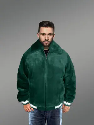 Sheepskin Mouton Varsity Jacket in Green