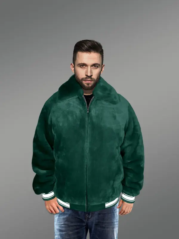 Sheepskin Mouton Varsity Jacket in Green