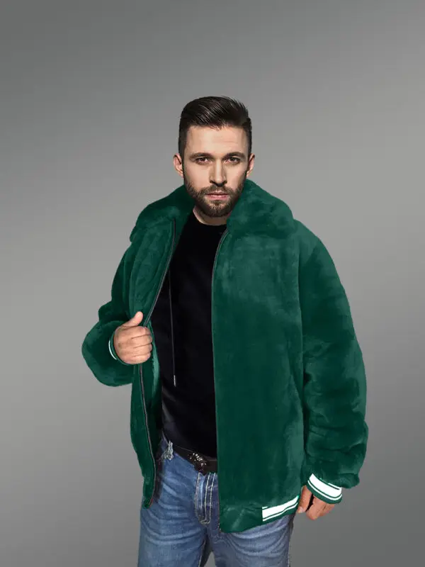 Sheepskin Mouton Varsity Jacket in Green - Image 3