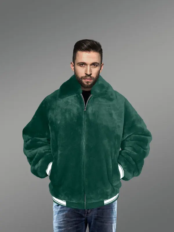 Sheepskin Mouton Varsity Jacket in Green - Image 2