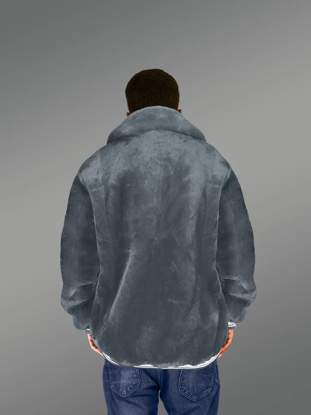 Sheepskin Mouton Varsity Jacket in Grey - Image 4