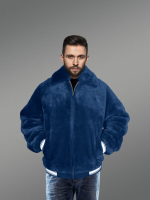 Sheepskin Mouton Varsity Jacket in Navy