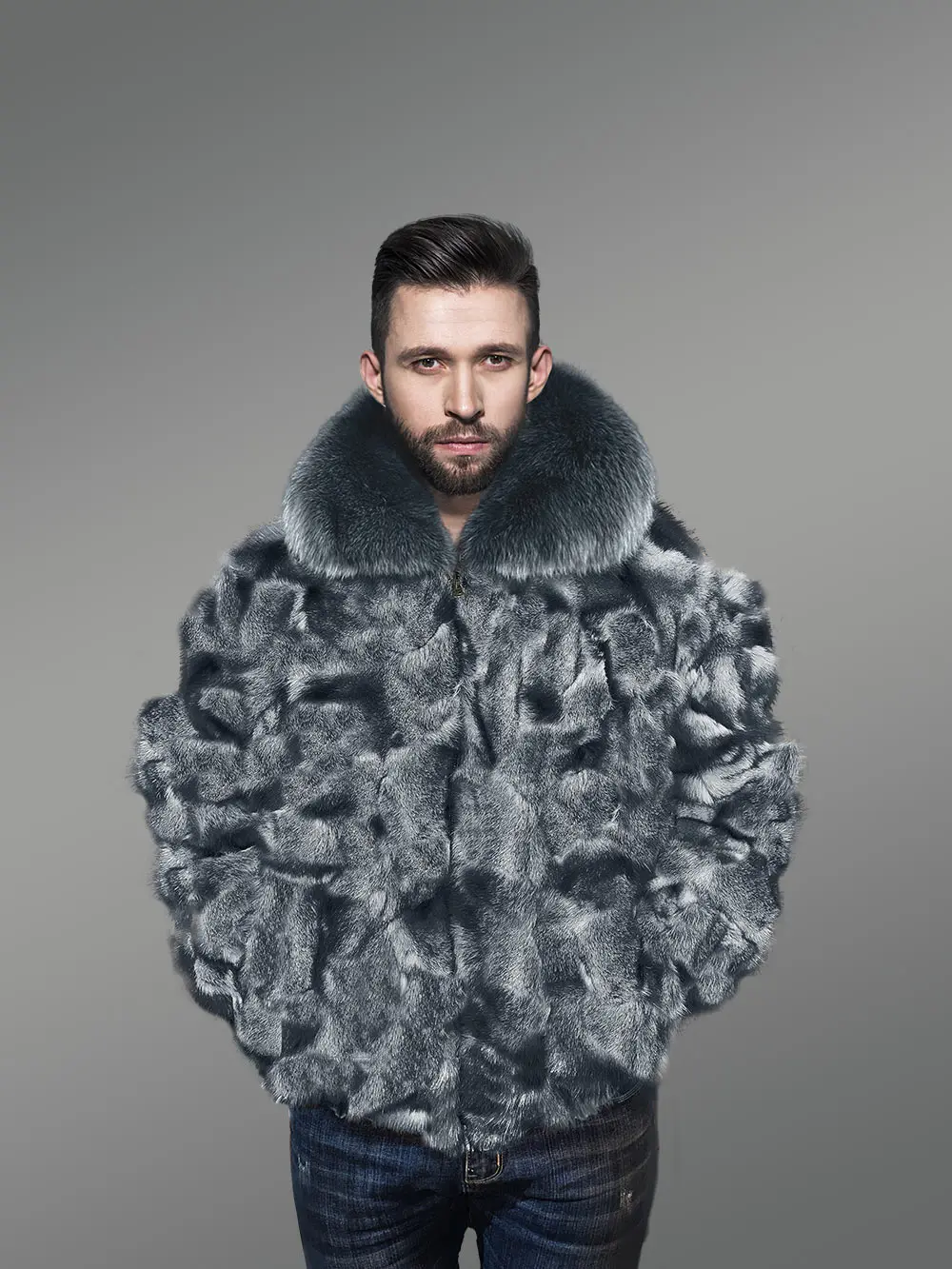 Stylish Fox Fur Bomber with a Zip-up Front