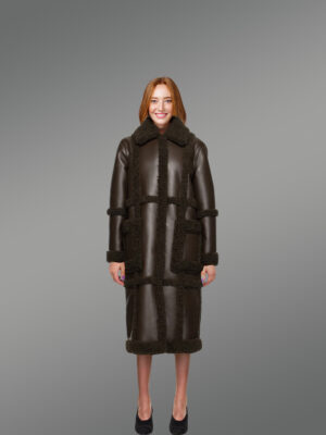 Women Shearling Classic long Coffee Coat