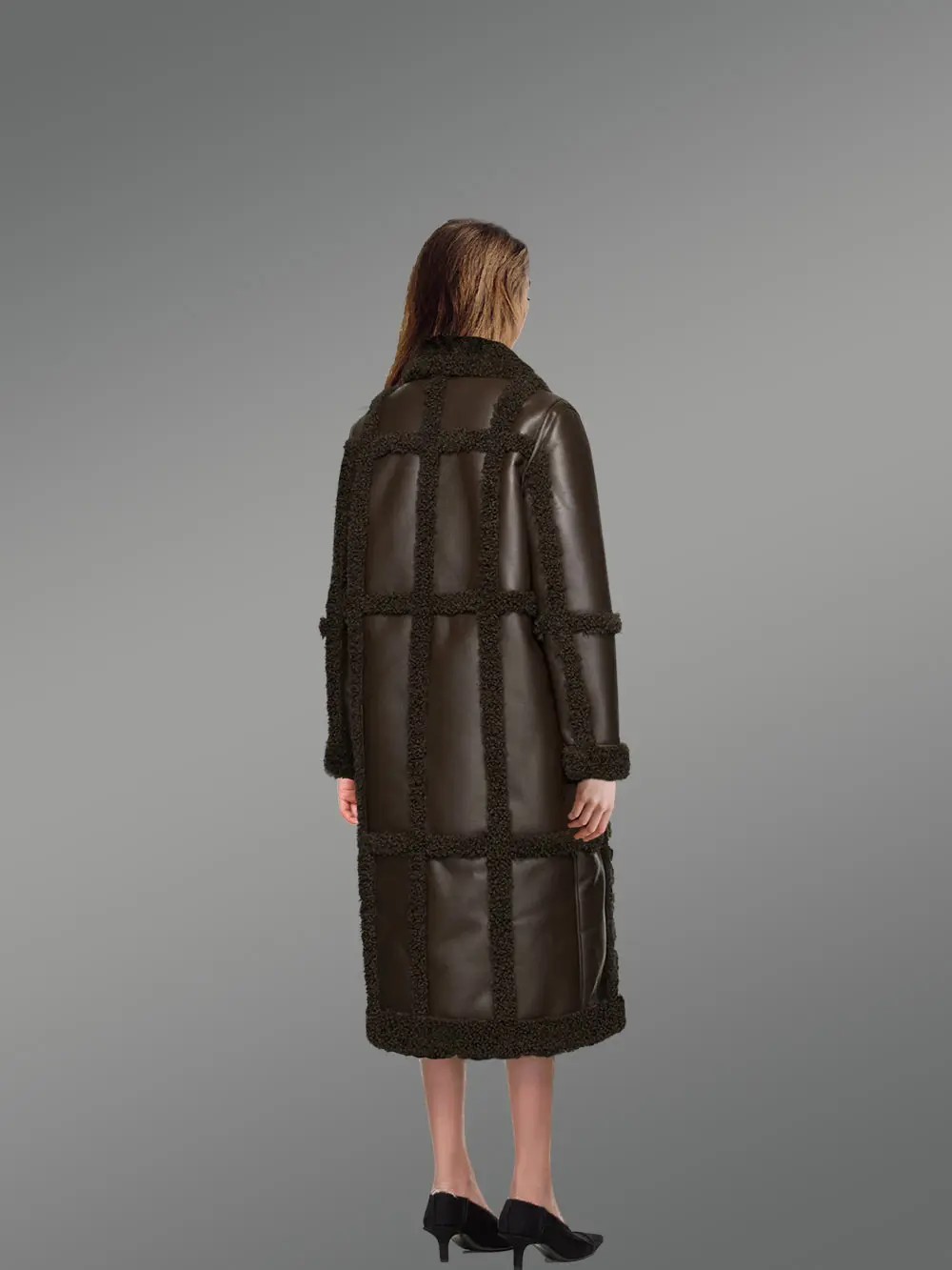 Womens Long Coat in Shearling Wool to Look Effortlessly Elegant - Image 4