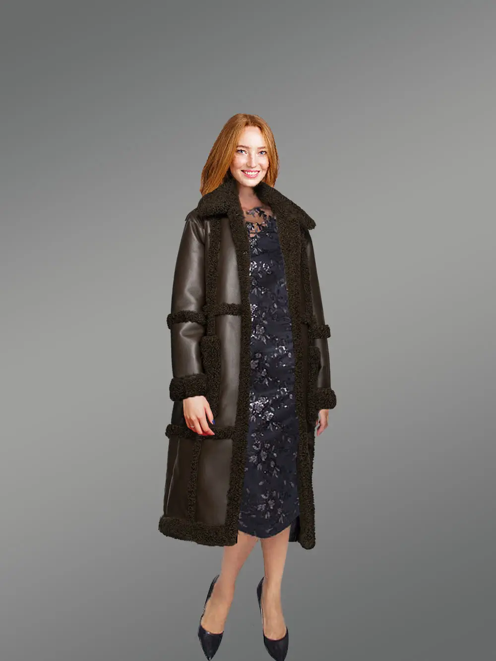 Womens Long Coat in Shearling Wool to Look Effortlessly Elegant - Image 3