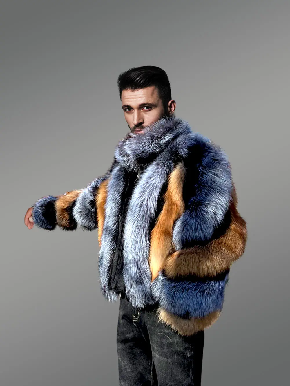Mink Coat for Men with Fox Fur Accents - Image 2