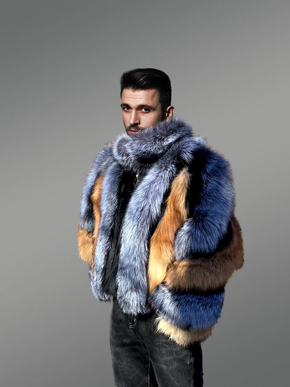 Mink Coat for Men with Fox Fur Accents - Image 3