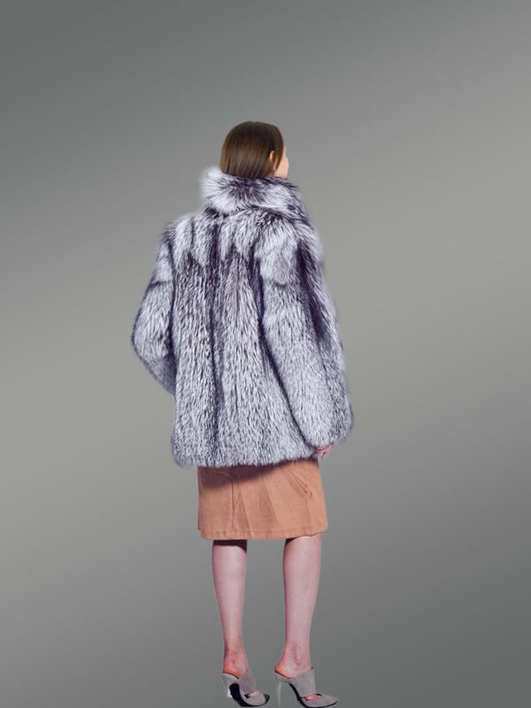 Women Mid Length Silver Fox Fur Coat - Image 4