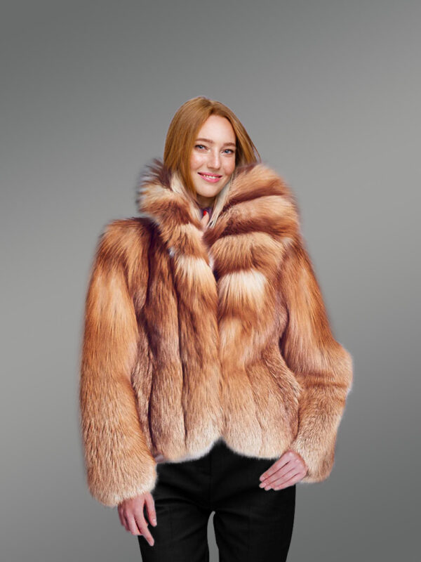 Women Short Length Red Fox Fur Coat - Image 2