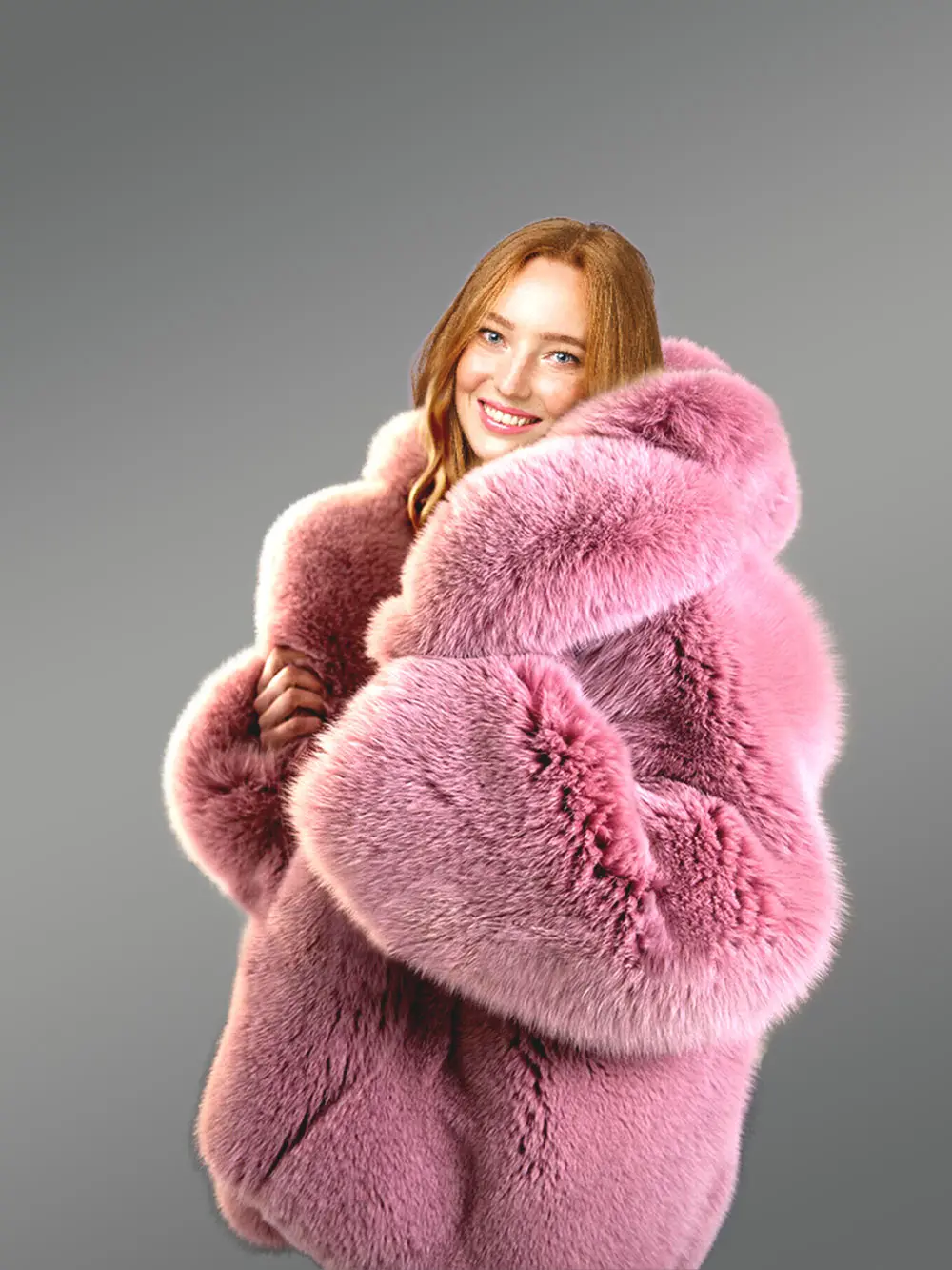 Womens Fox Fur Long Coat in Swing Style - Image 5