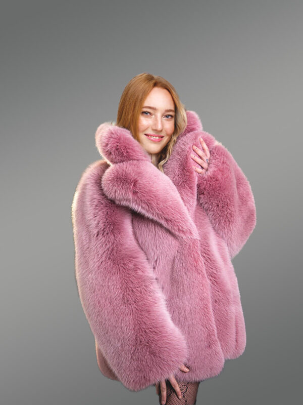 Womens Fox Fur Long Coat in Swing Style - Image 6