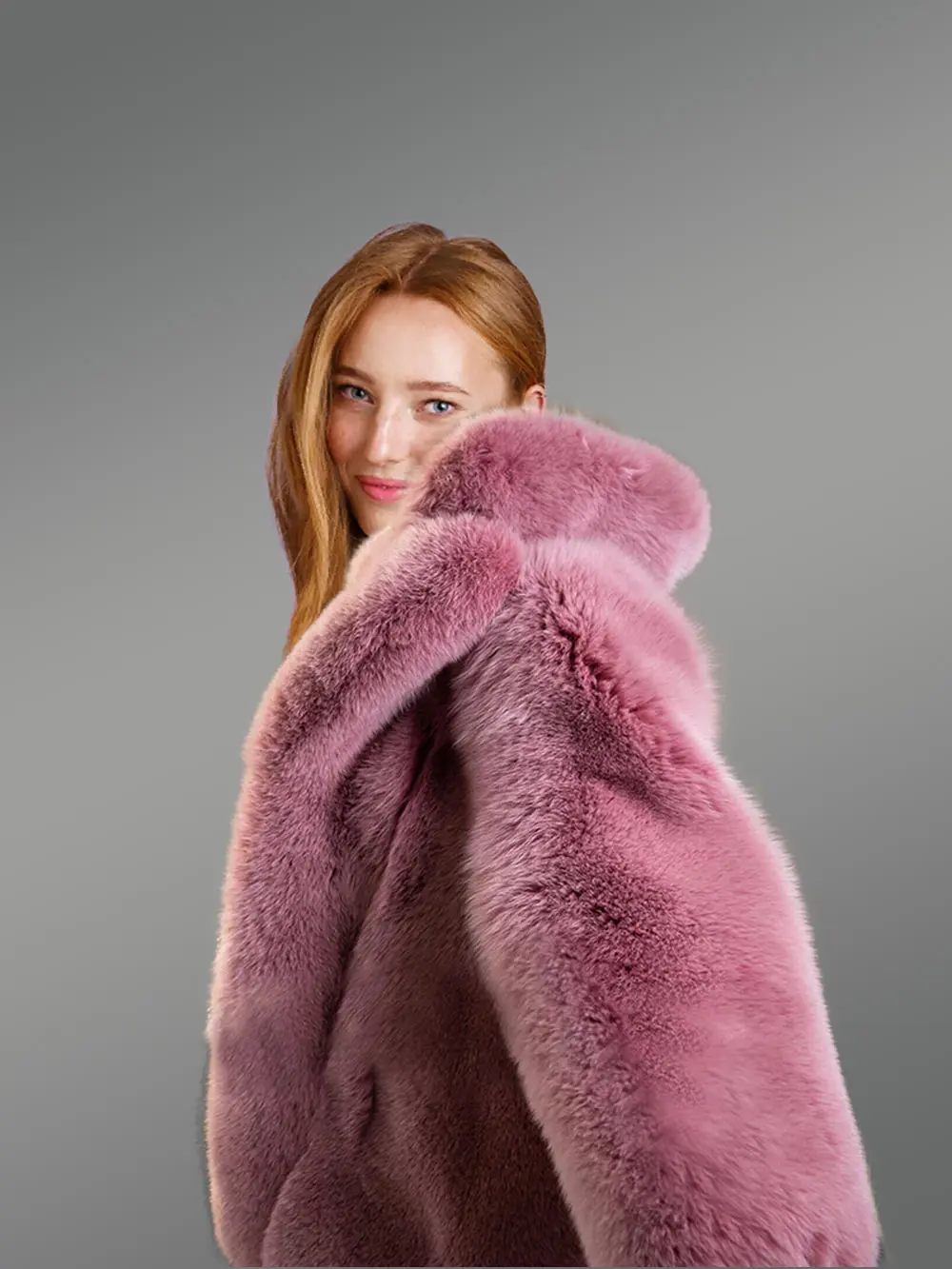 Womens Fox Fur Long Coat in Swing Style - Image 7