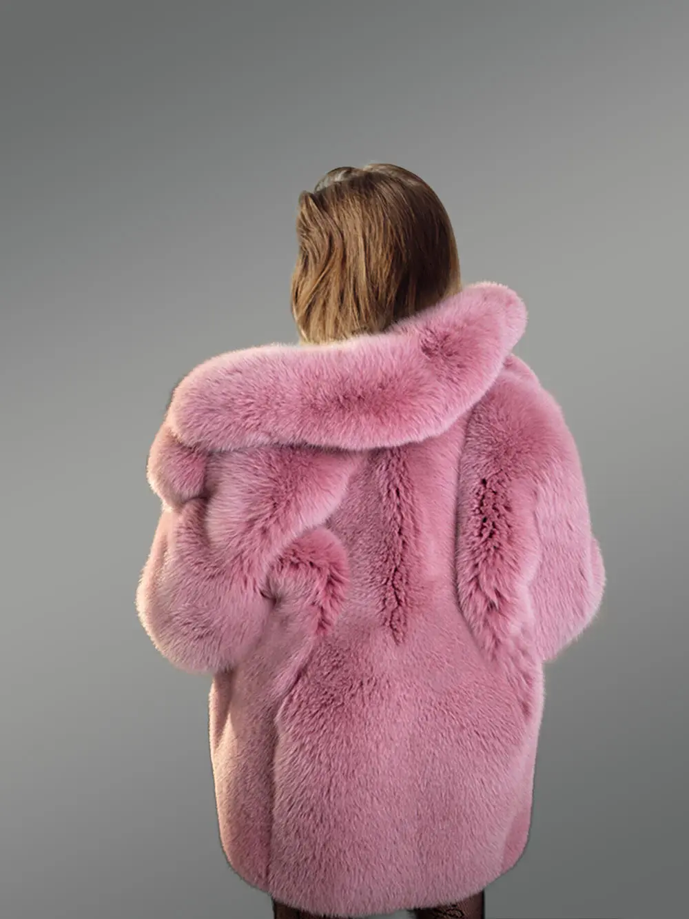 Womens Fox Fur Long Coat in Swing Style - Image 8