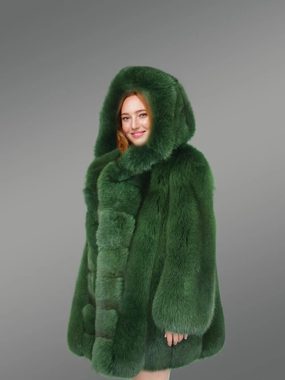 Womens Long Coat in Fox Fur Pelts and Satin - Image 3