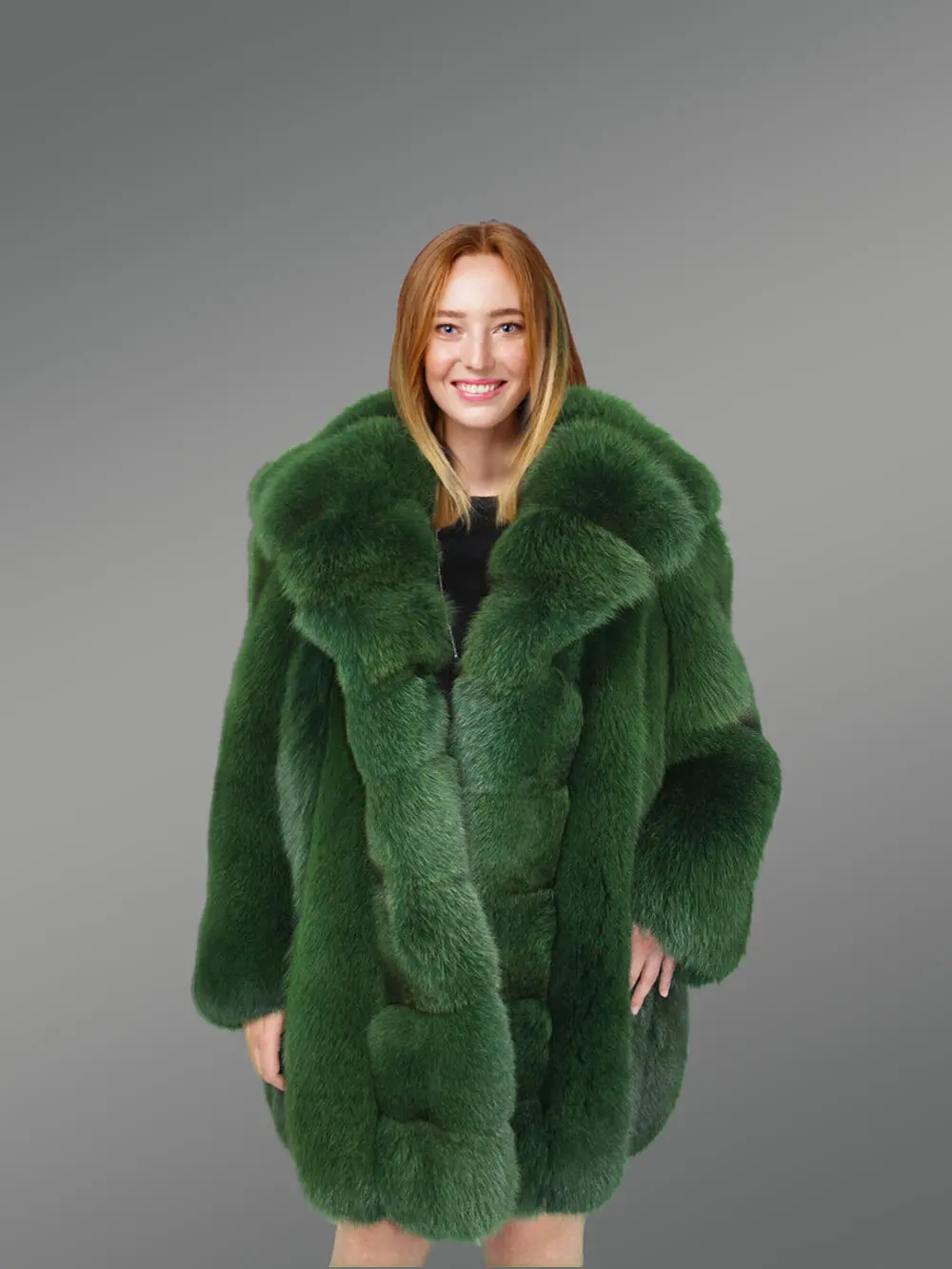 Womens Long Coat in Fox Fur Pelts and Satin - Image 4