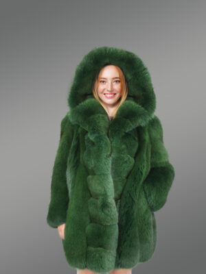 Women’s Tuxedo Fox Fur in Emerald Green