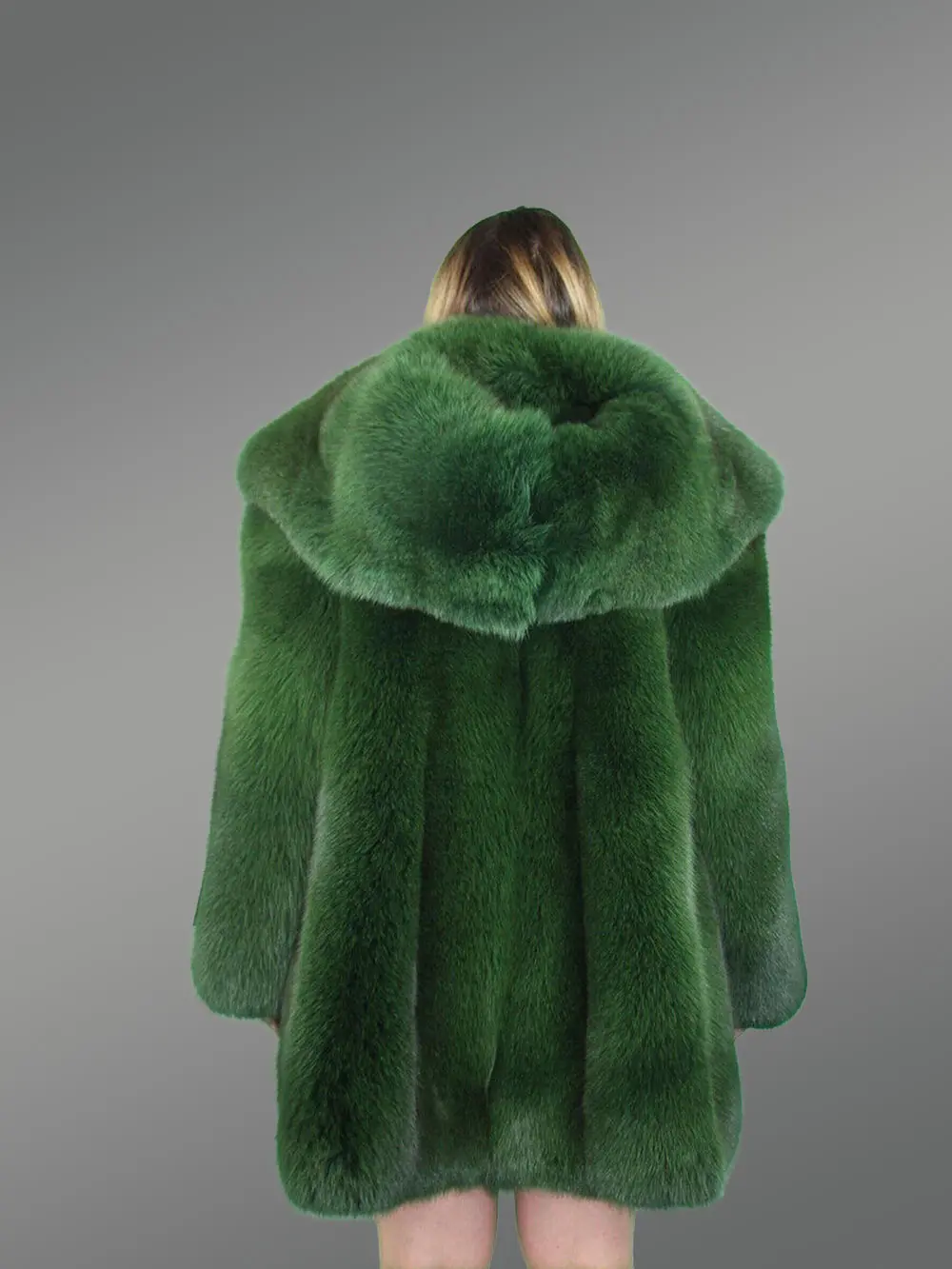 Womens Long Coat in Fox Fur Pelts and Satin - Image 5