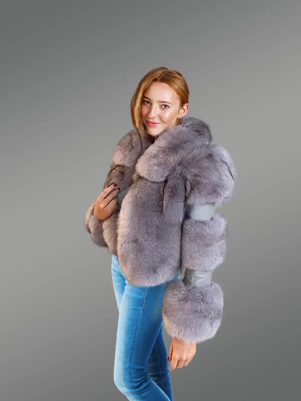 Women’s short length coat in Silver Fox Fur - Image 2