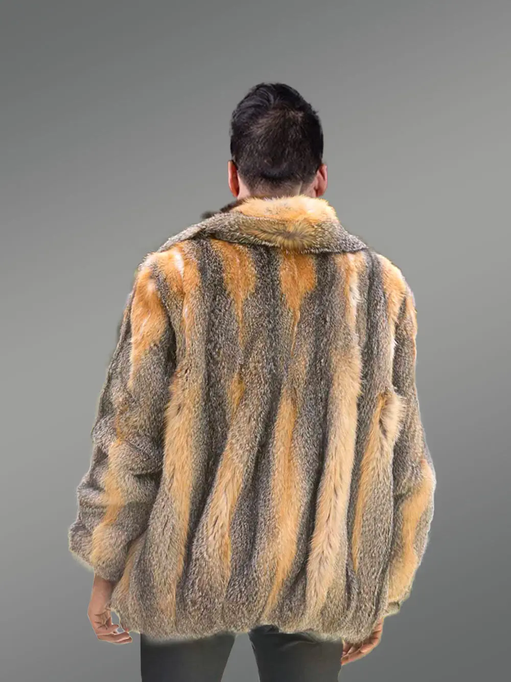 Men Bomber Jacket in Grey Fox Fur - Image 7