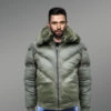 Olive Leather Bomber Jacket With Fur