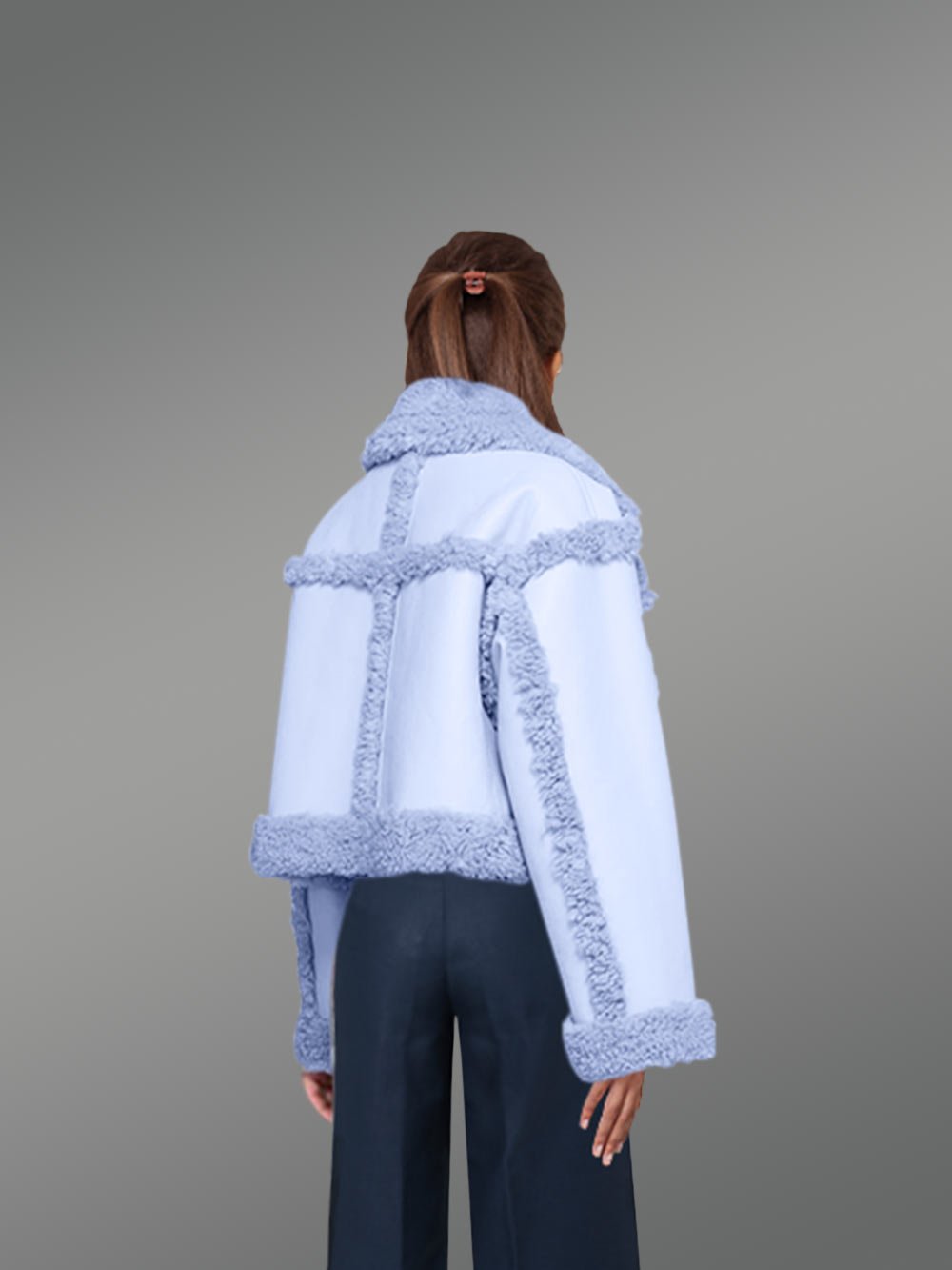 Shearling Double Breast Crop Jacket for Women - Image 4