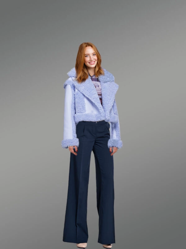 Shearling Double Breast Crop Jacket for Women - Image 2
