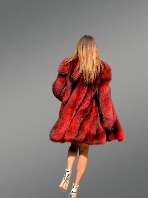 Dressy Cross Fox Fur Coat in Blood Red - Image 6