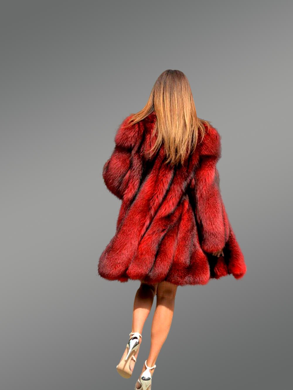Dressy Cross Fox Fur Coat in Blood Red - Image 5