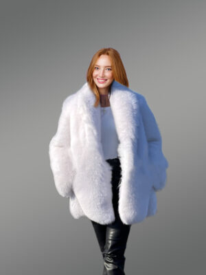 Dressy Dyed Fox Fur Coat in Snow White