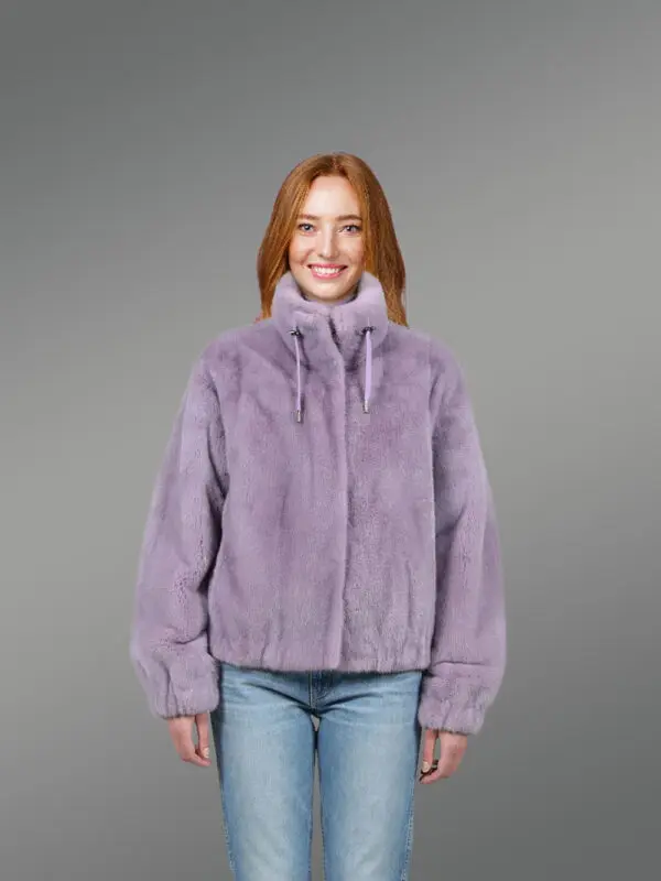 Full Skin Turtle Neck Mink Bomber in Mauve