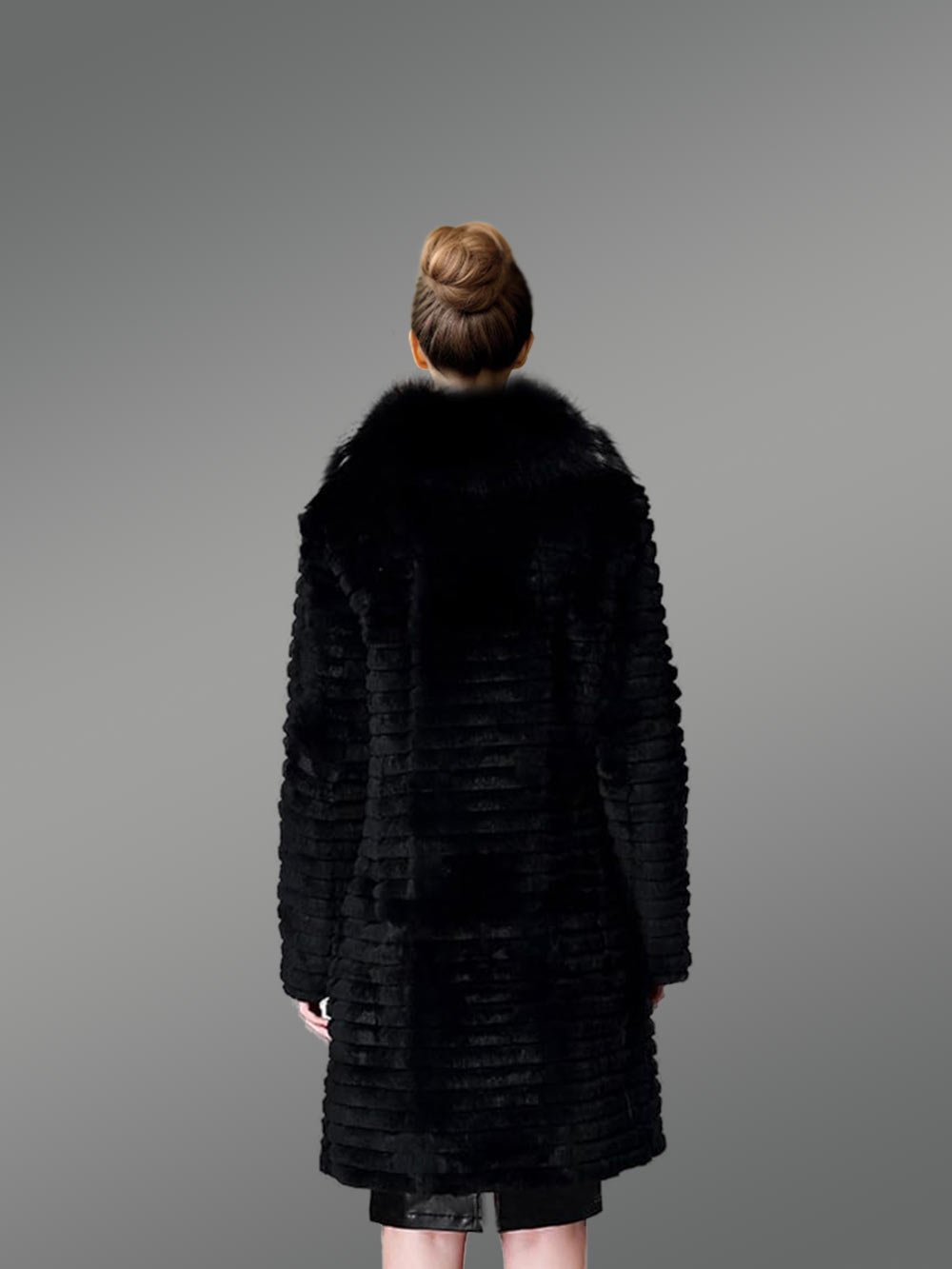 Horizontal Layered Rabbit Coat with Frontline Fox Trims - Image 3