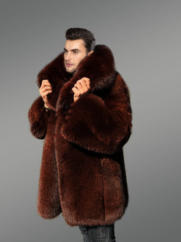 Men's Full skin Fox Fur Coat in Brown - Image 6