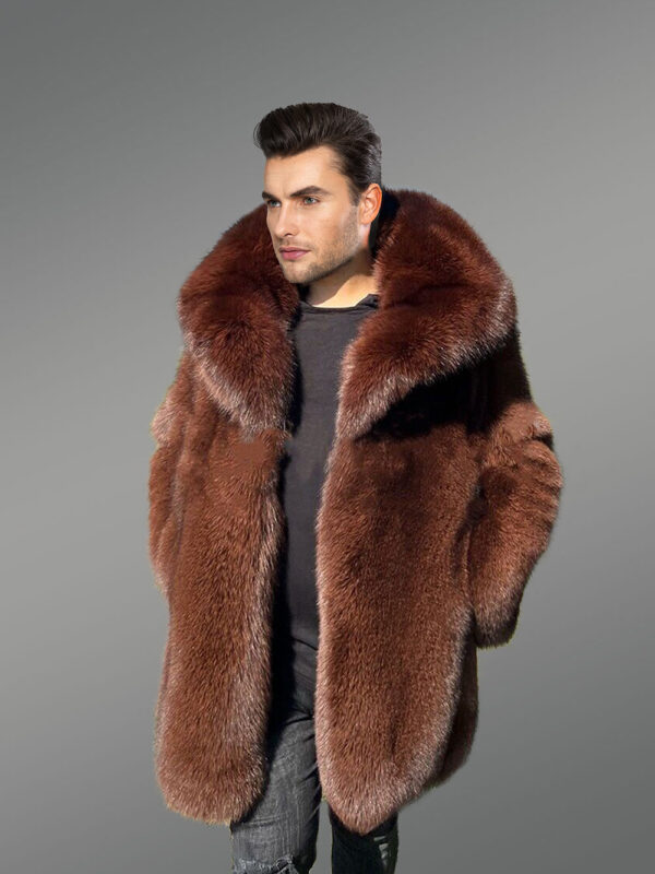 Men's Full skin Fox Fur Coat in Brown - Image 3