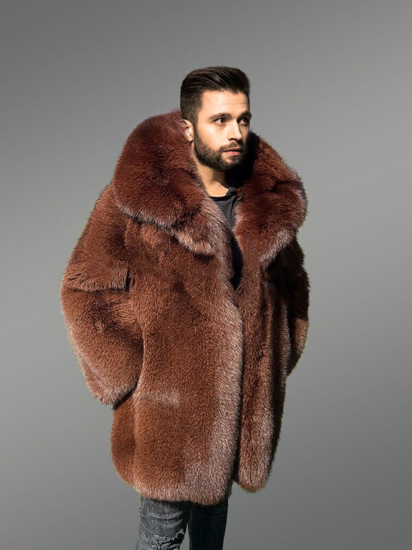 Men's Full skin Fox Fur Coat in Brown - Image 2