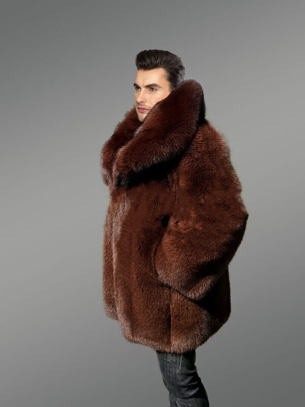 Men's Full skin Fox Fur Coat in Brown - Image 4