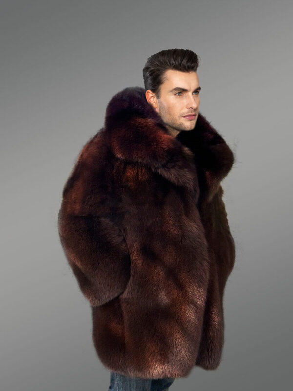 Men's Full skin Fox Fur Coat in Brown - Image 8