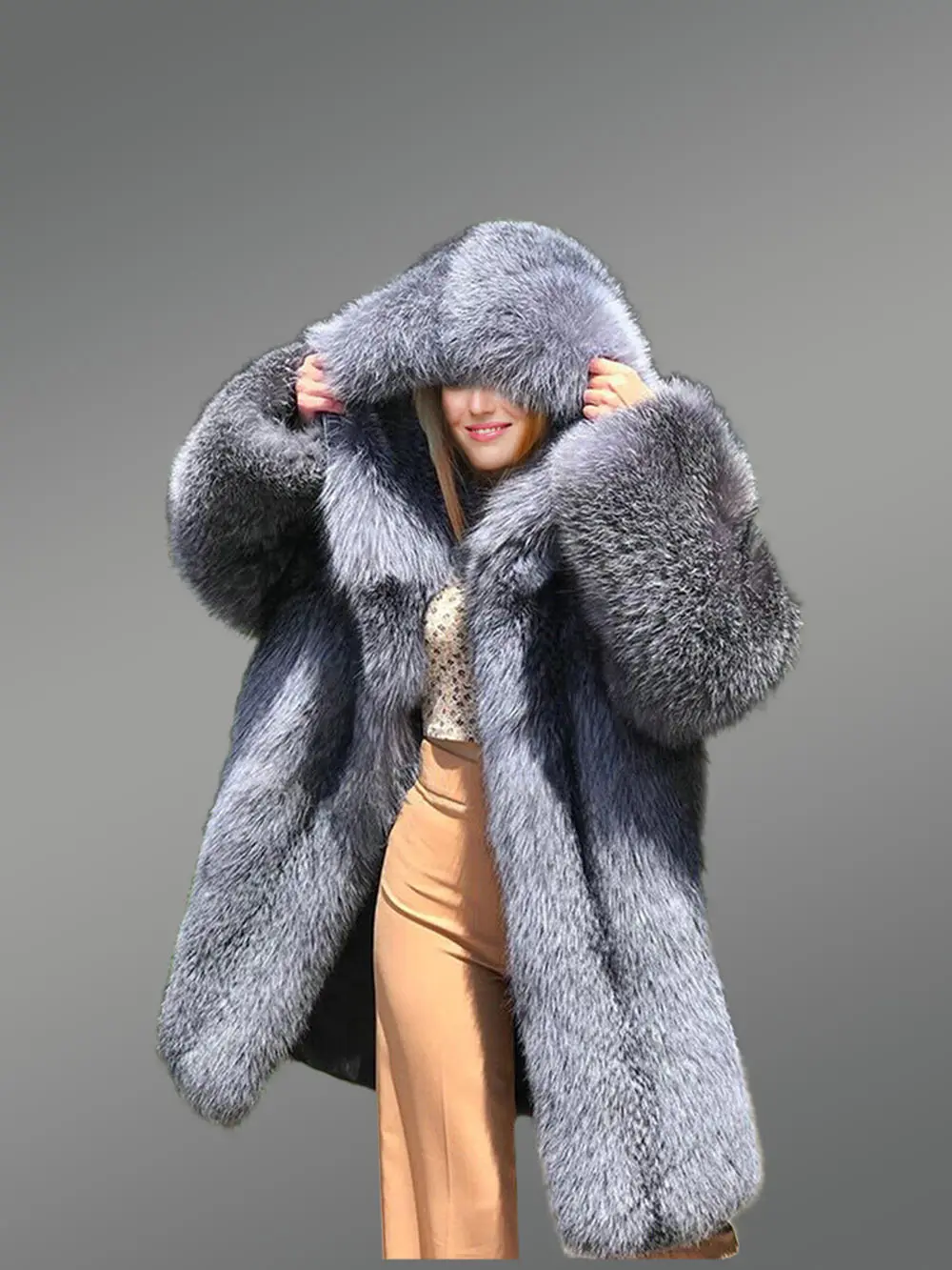 Women’s Dressy Silver Fox Fur Coat - Image 3