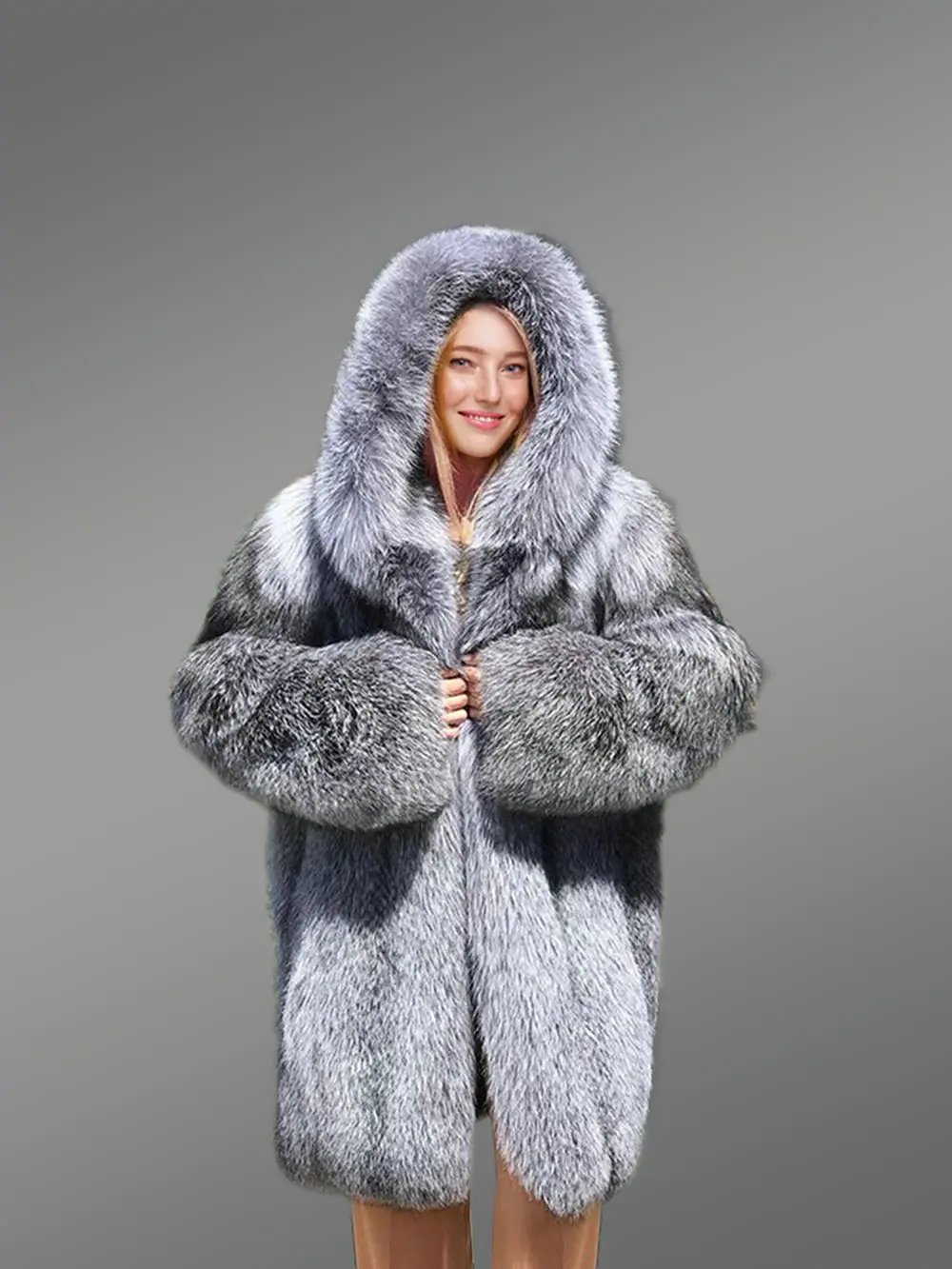 Women’s Dressy Silver Fox Fur Coat - Image 2