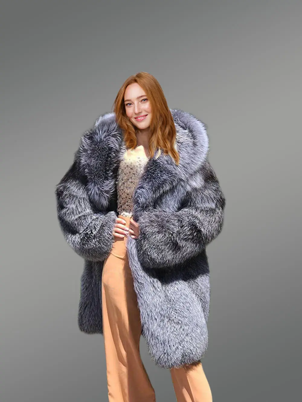 Women’s Dressy Silver Fox Fur Coat - Image 6