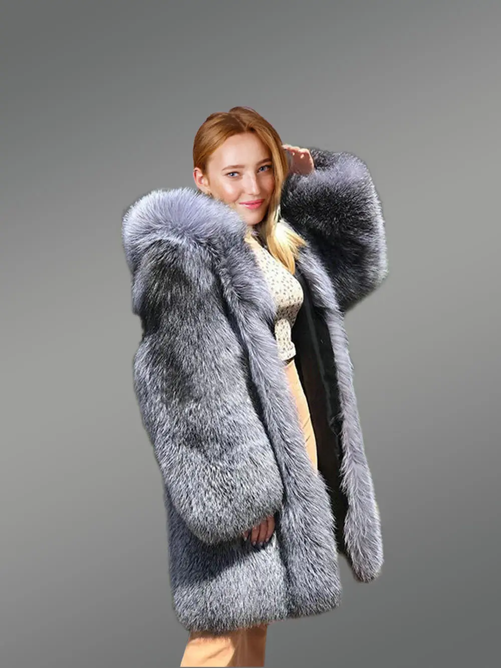 Women’s Dressy Silver Fox Fur Coat - Image 5