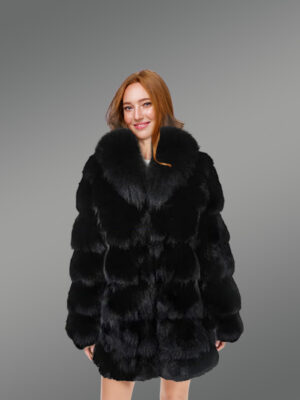Women’s Mid Length Fox Fur coat with Fox Fur Collar