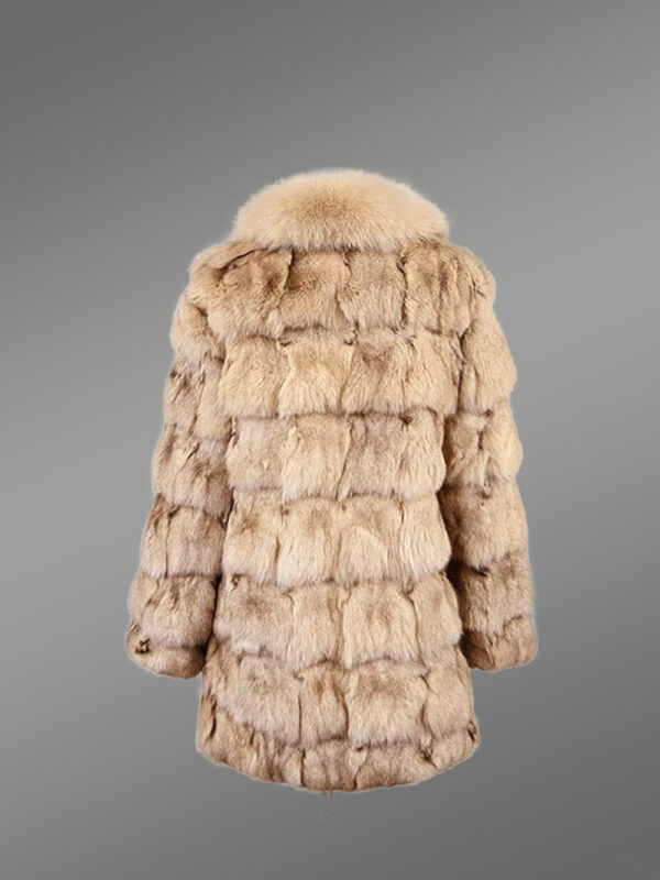 Women’s Mid Length Fox Fur coat with Fox Fur Collar in Beige - Image 5