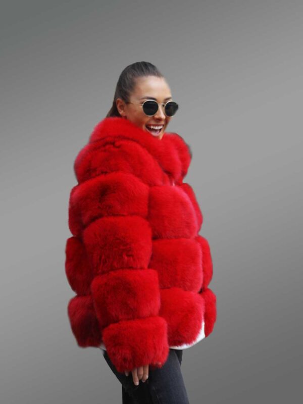 Womens Red Paragraph Fur Coat - Image 2